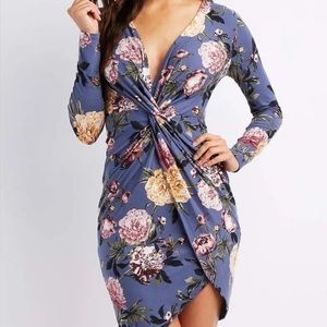 Charlotte Russe Blue Floral V Neck Dress Sz XL Length 42inches